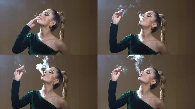 女士抽烟吸烟有害健康抽烟失业忧愁烦恼