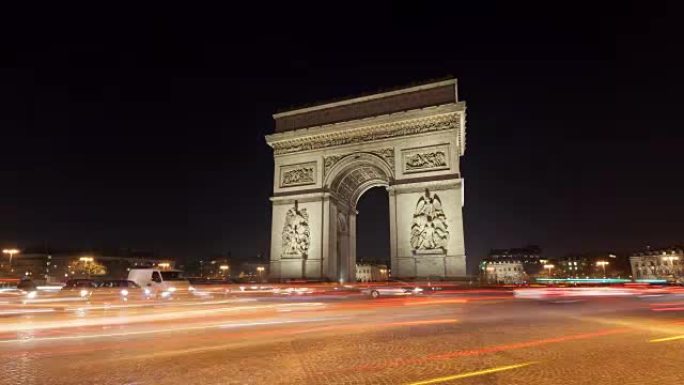 4K: 凯旋门,巴黎,法国,night time lapse