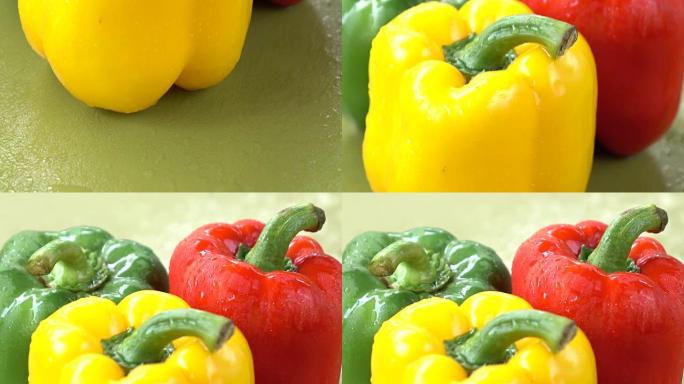 黄色，绿色和红色甜椒的特写镜头