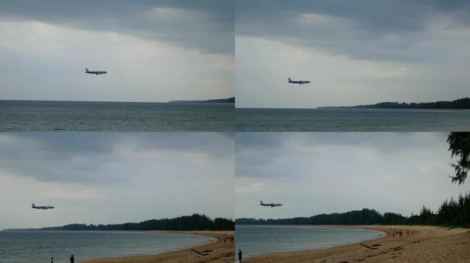 着陆飞机降落海边机场