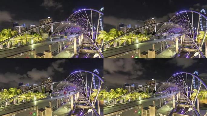 新加坡螺旋桥摩天轮人来人往夜景夜晚