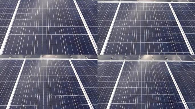 ZO，MS，建筑物顶部的太阳能电池，在阳光环境下靠近面板拍摄