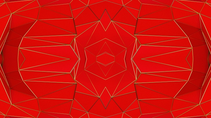 【4K时尚背景】红色金框空间三角几何边框