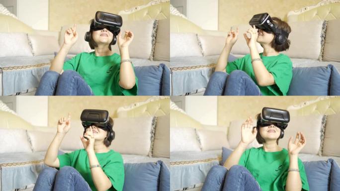 在家使用VR耳机的女人