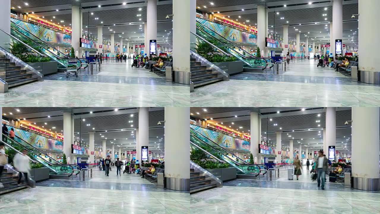 延时: 中国澳门机场出发大厅的旅客人群