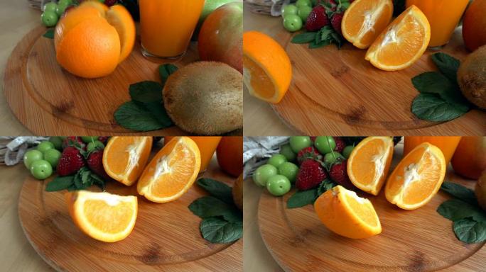 橙片滴在切菜板上新鲜水宣传广告