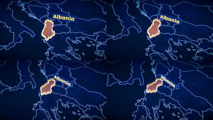阿尔巴尼亚国家边界三维可视化，现代地图轮廓，旅行