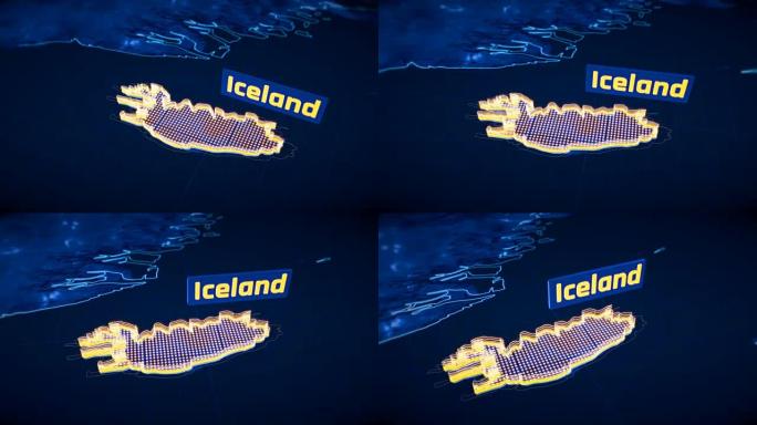 冰岛国家边界3D可视化，现代地图轮廓，旅行