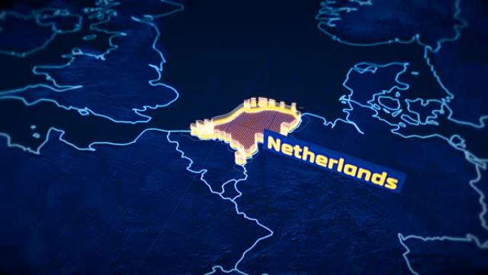 荷兰国家边界3D可视化，现代地图轮廓，旅行