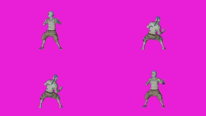 纯色背景循环中的阿奇博尔德跳舞僵尸角色动画