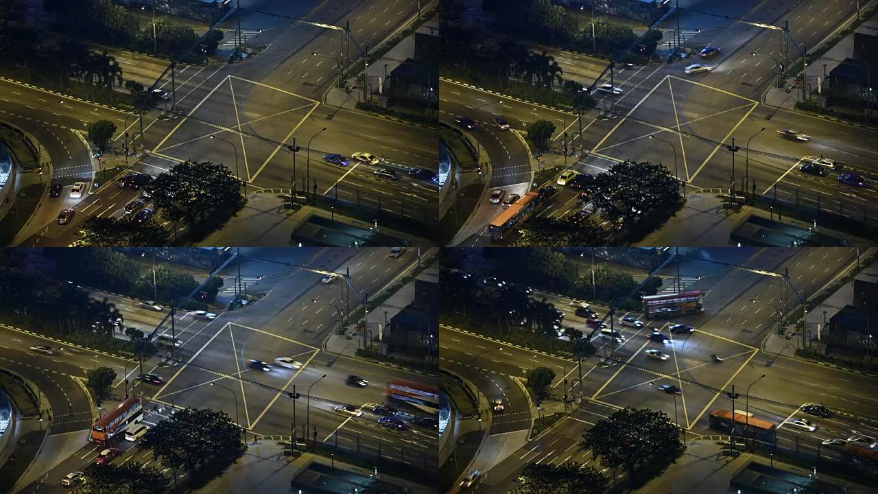新加坡城市的交通十字路口车流车流穿行