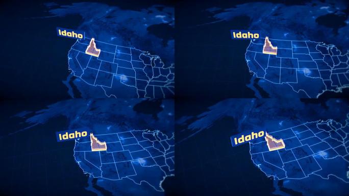 美国爱达荷州边界3D可视化，现代地图轮廓，旅行