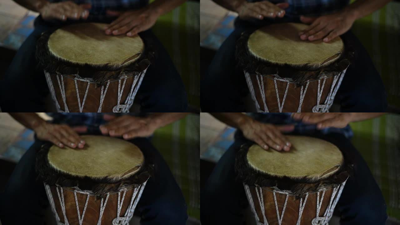 玩木鼓的人。打鼓乐器视频素材
