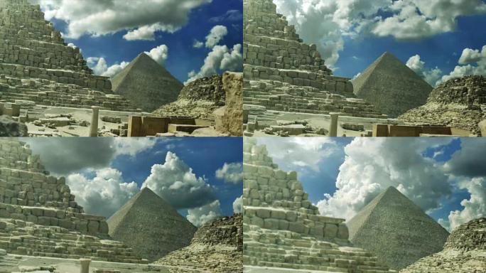 吉萨埃及金字塔延时拍摄地标建筑