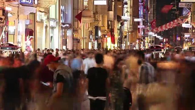 Istanbul Istiklal Street at Night. Timelapse