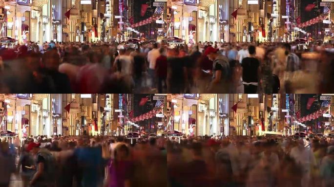 Istanbul Istiklal Street at Night. Timelapse