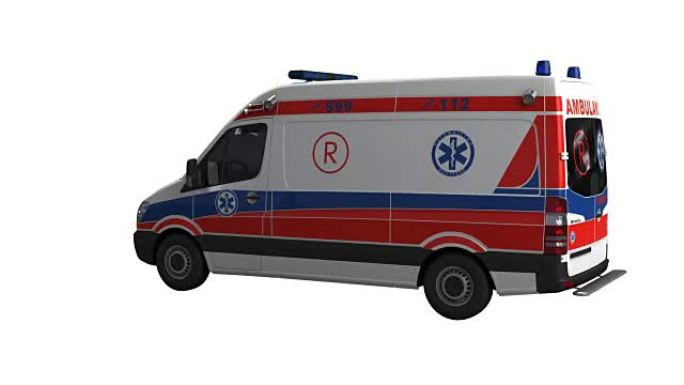 救护车欧盟汽车旋转与luma哑光隔离