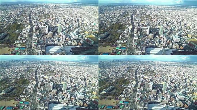 从活动中的天王寺平移空中大阪城市景观