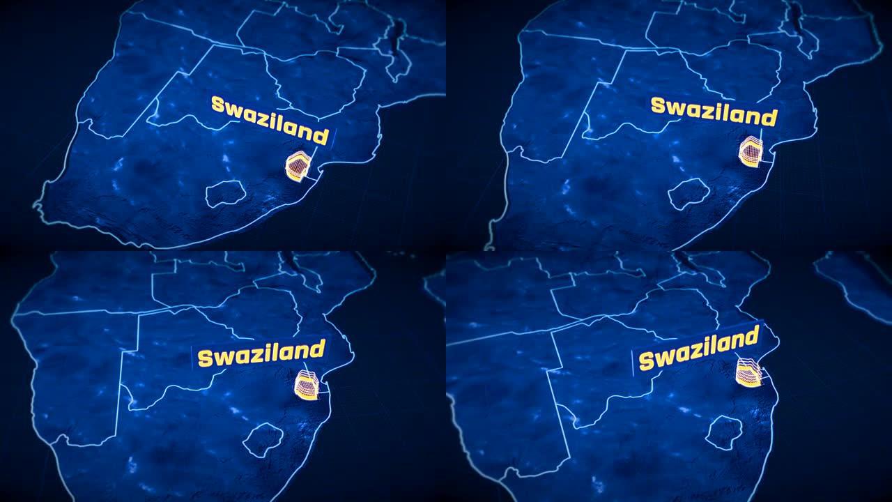 斯威士兰国家边界3D可视化，现代地图轮廓，旅行