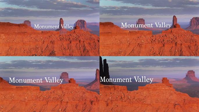 纪念碑谷的日落-用浮动文字拍摄的无人机