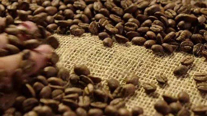 慢动作4K的生咖啡豆