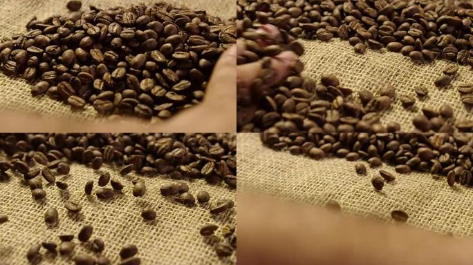 慢动作4K的生咖啡豆