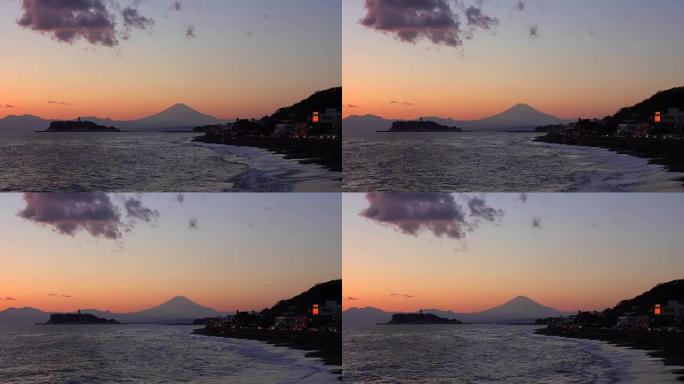 山。富士和江之岛在黄昏