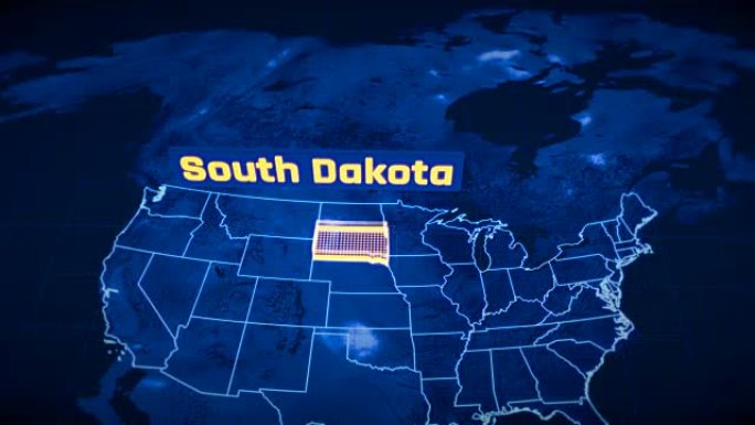 美国南达科他州边界3D可视化，现代地图轮廓，旅行