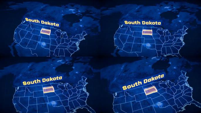 美国南达科他州边界3D可视化，现代地图轮廓，旅行