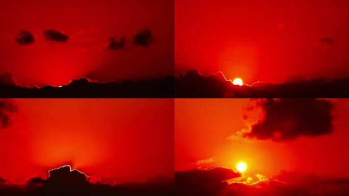 灿烂的山顶黎明在流动的云之上