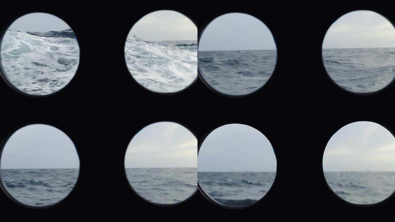 帆船汹涌的大海圆形窗外窗户