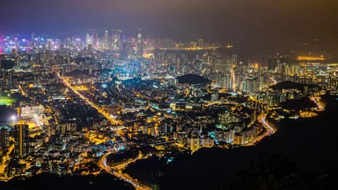 狮子山观景点，香港城市的夜城景观