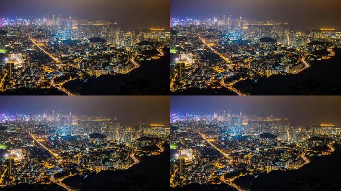 狮子山观景点，香港城市的夜城景观