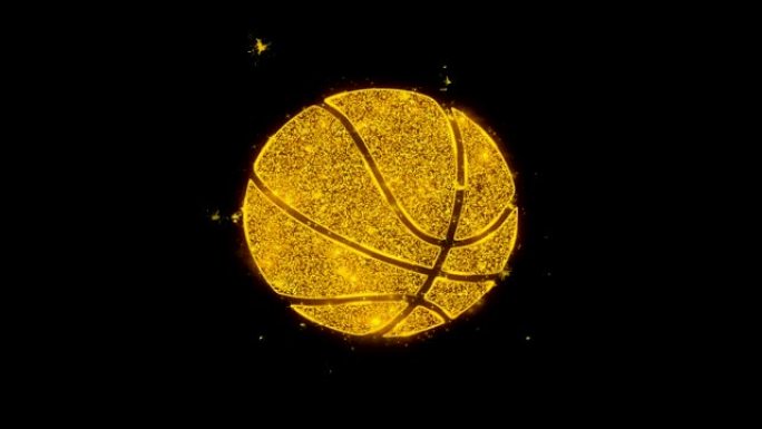 篮球图标在黑色背景上火花粒子。