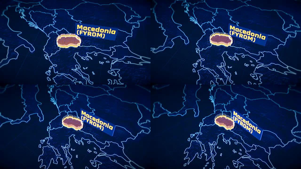 马其顿 (FYROM) 国家边界3D可视化，现代地图轮廓，旅行