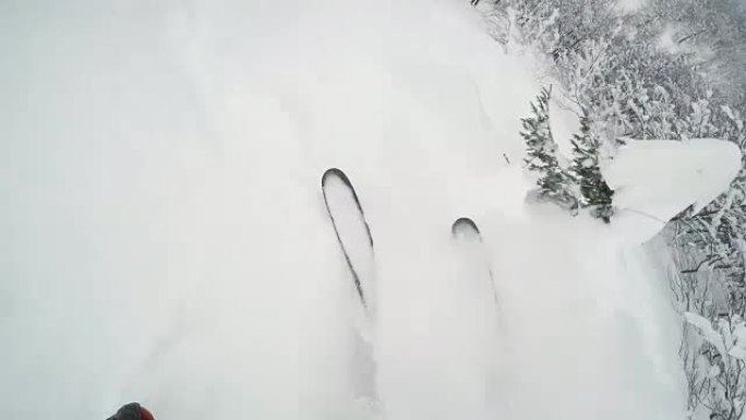 POV穷乡僻壤滑雪者下山