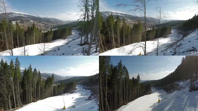 滑雪者的滑雪道。从滑雪缆车观看。