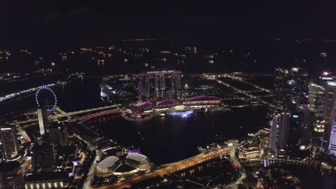 新加坡地标金融商务区夜间鸟瞰图