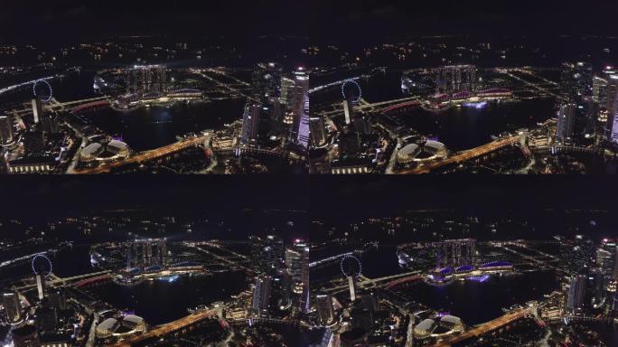 新加坡地标金融商务区夜间鸟瞰图