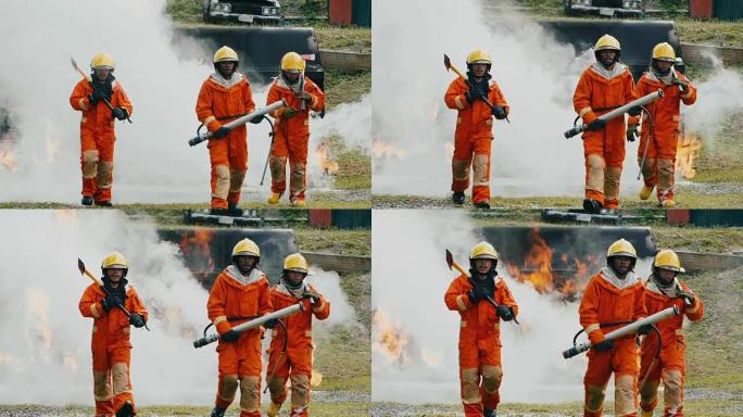 慢动作: 灭火后的消防员