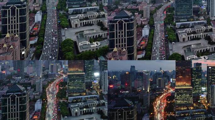 高清: 中国上海延安路，日夜过渡，平移