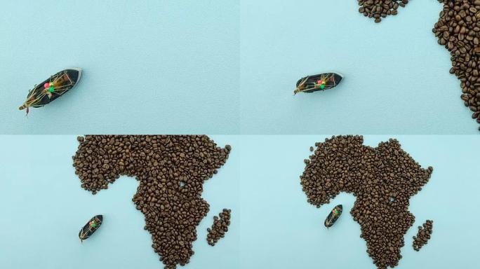 非洲地图由烘焙咖啡豆制成，进出口概念