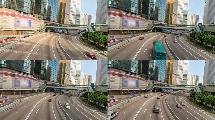 香港城市街道和现代建筑交通繁忙，延时4k