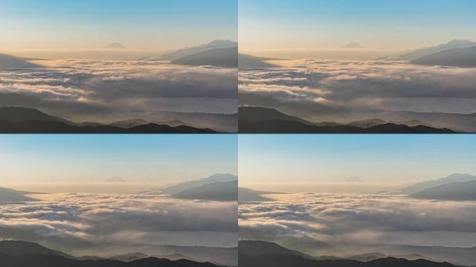 日本清晨与Suwako湖日出Takabochi的空中富士山。