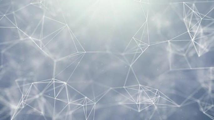有机运动丛中的白色连接线抽象网络背景动画由连接线和点组成的蓝色生长网络，带有光迹。无缝循环运动背景。