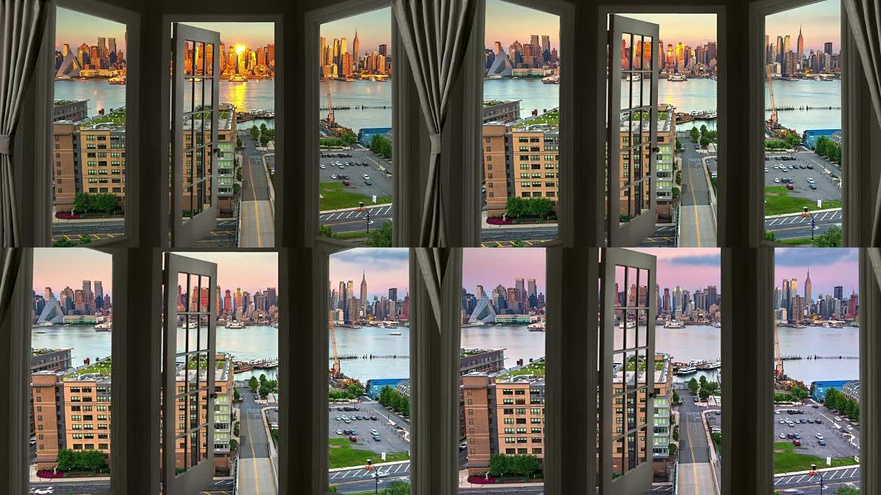 纽约曼哈顿时光流逝城市景观摩天大楼黄昏