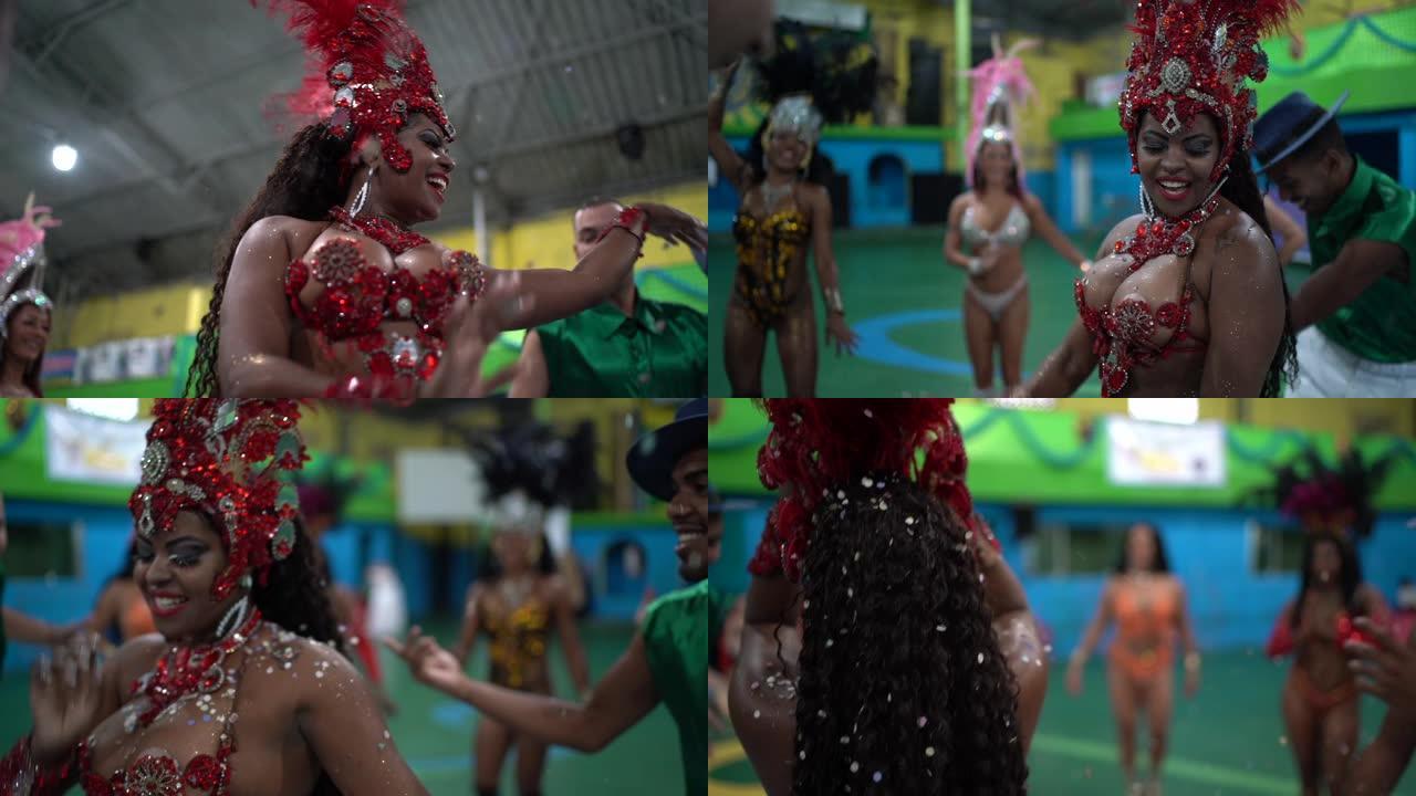 人们在学校狂欢节上庆祝和跳舞巴西狂欢节