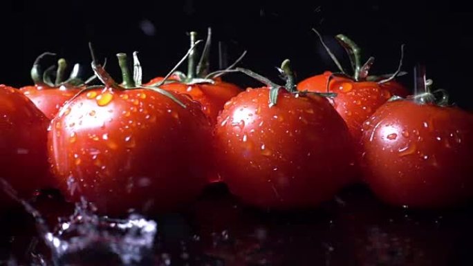 水溅到番茄上新鲜蔬菜西红柿宣传广告拍摄