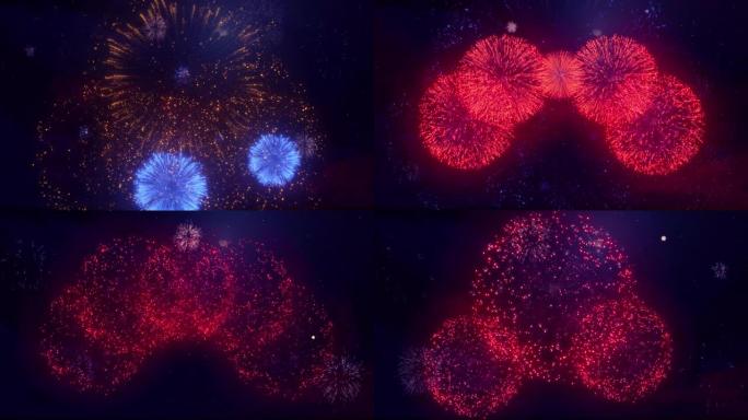 红色蓝色金色闪耀构图星星天空循环背景