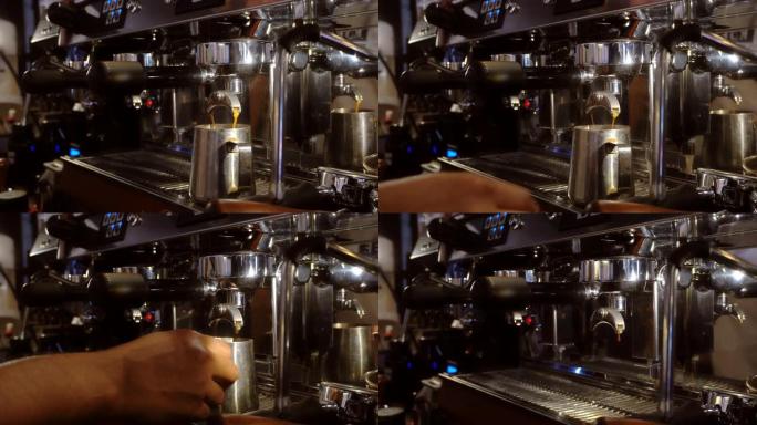 咖啡师在咖啡馆准备冲泡浓缩咖啡